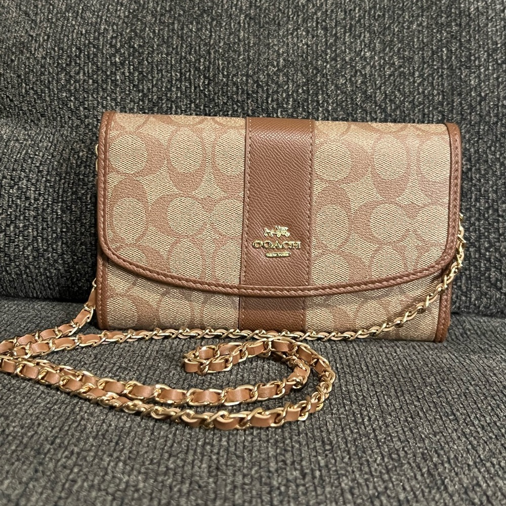 Coach Brown Leather Clutch with Signature Monogram